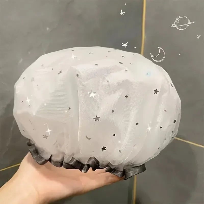 Waterproof Double-Layer Shower Cap – Starry Sky Reusable Hat Shower Cap Qst