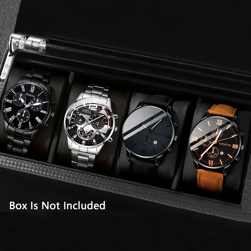 Men's 4-Piece Quartz Sport Watch Set – Zinc Alloy Case | Qme Men's Watch Set Qme 4pcs