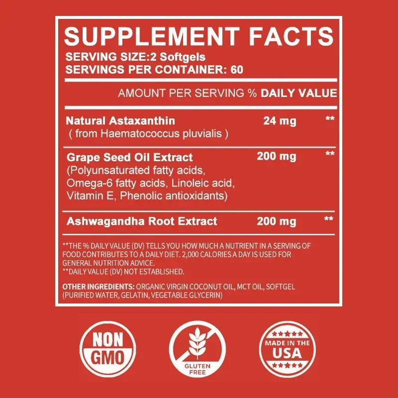 Astaxanthin 24mg Softgels – Skin, Eye & Joint Antioxidant Antioxidant Supplement Qst