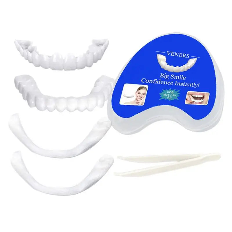 Snap-On Temporary Teeth Veneers Kit | Upper & Lower Denture Cosmetic Teeth Veneers Qme