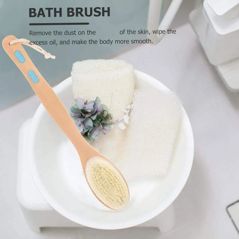 Bamboo Shower Brush – Soft & Stiff Bristles, Long Handle Bath Body Brush Qme