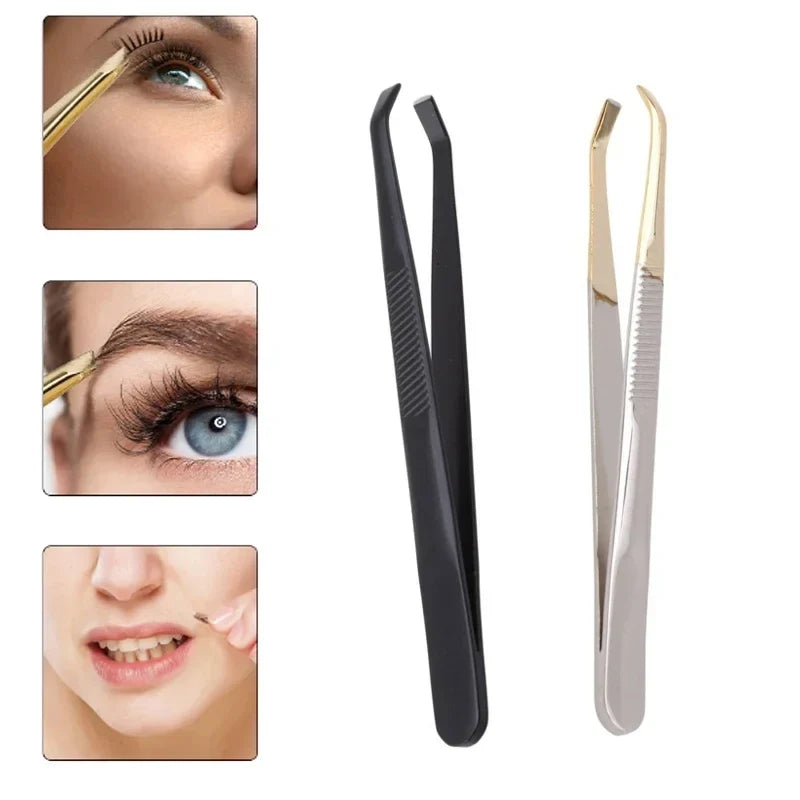 Stainless Steel Slant Eyebrow Tweezers – Precision Hair Removal Eyebrow Tweezers Qme