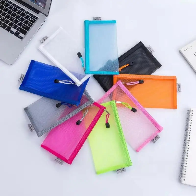 Transparent Mesh Pencil Pouch – Zip Organizer for School & Office Pencil Pouch Qme