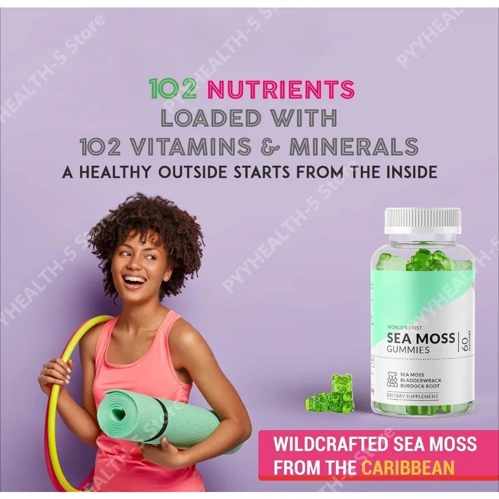 Irish Sea Moss Gummies – Vegan Immune & Gut Wellness 60ct Sea Moss Supplement Qst