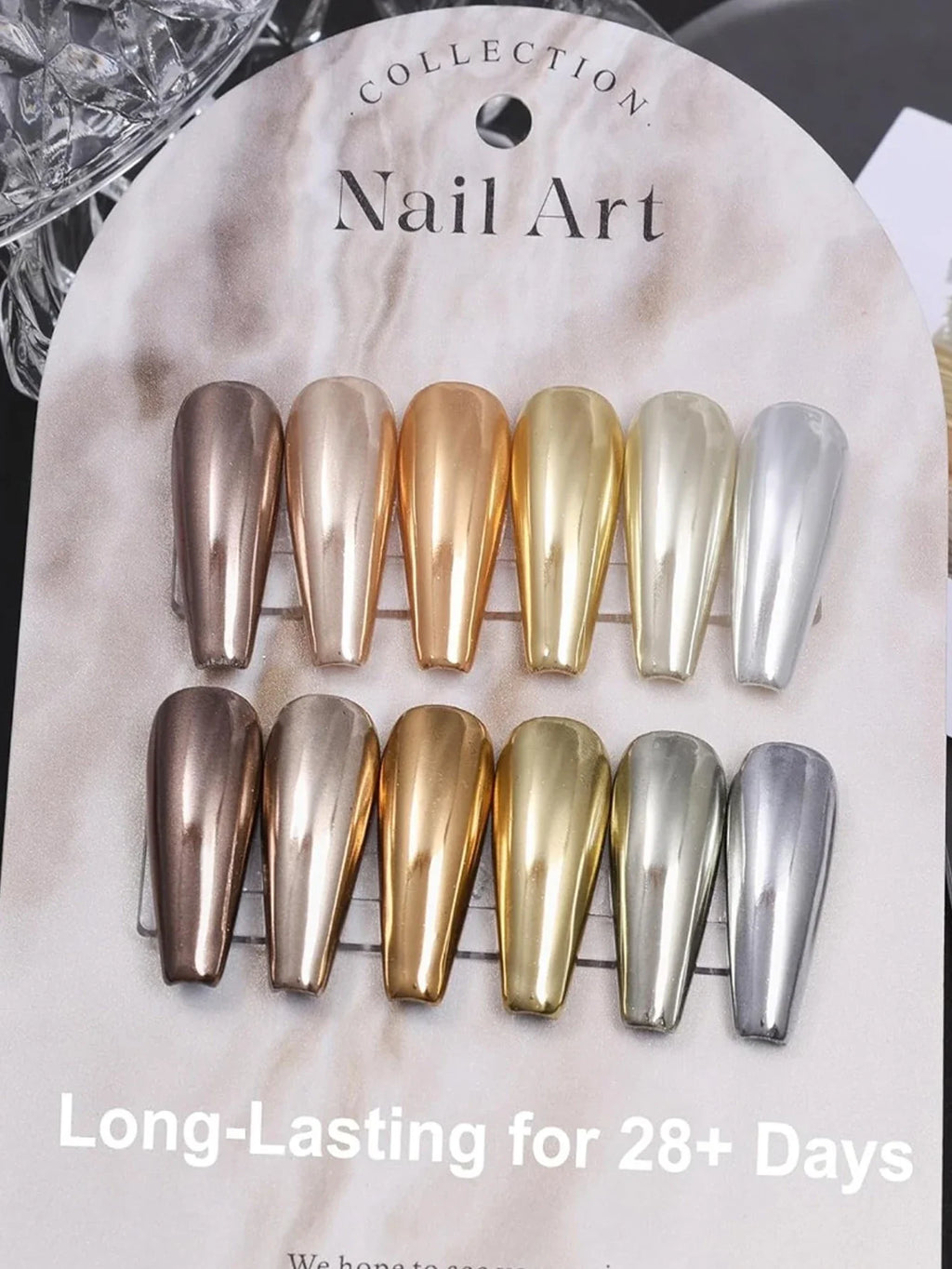 5-Color Chrome Nail Powder – Mirror Holographic Metallic Dust Chrome Nail Powder Qme