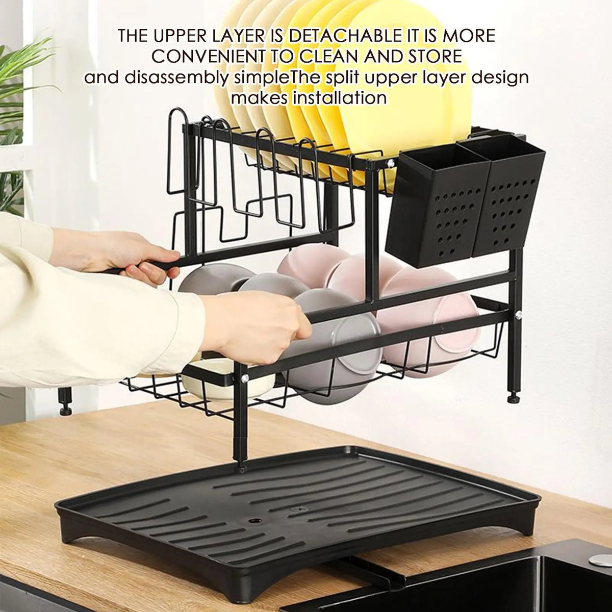 2-Tier Dish Drying Rack | Plate & Pot Lid Drainer Organizer Dish Drying Rack Qme China Mainland