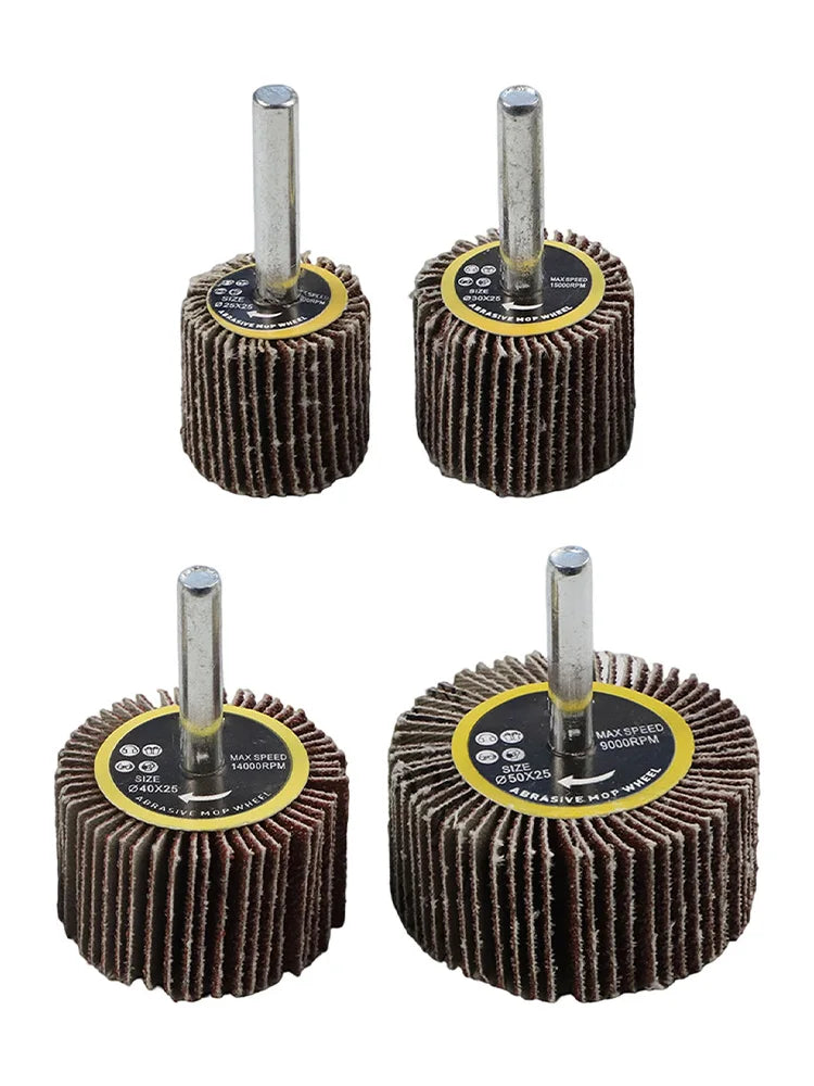 80 Grit Emery Cloth Sanding Flap Wheel Set with 6mm Mandrel – 4pc Abrasive Flap Wheel Set Qme