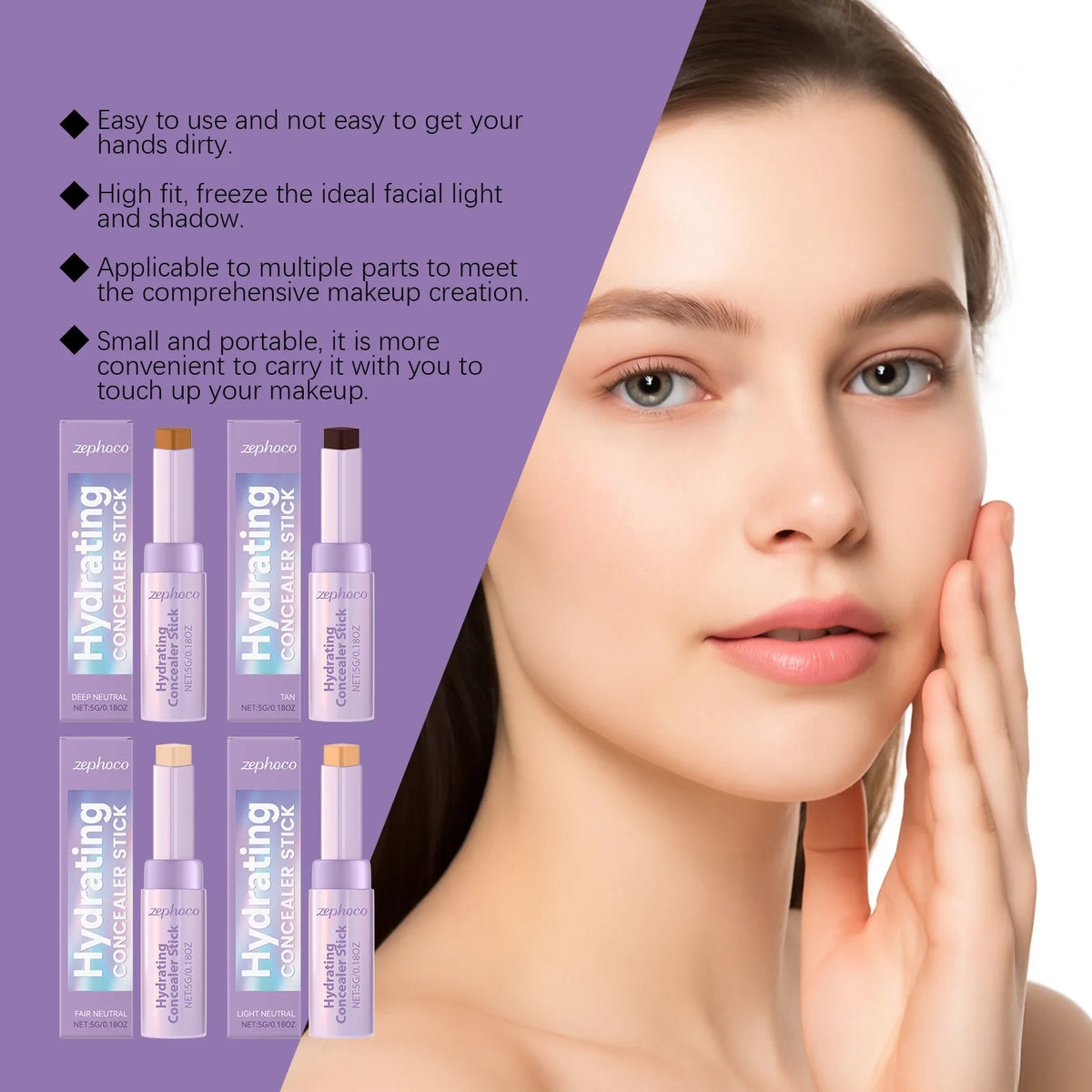 Zephoco Contour & Concealer Stick – Lightweight Long-Wearing Contour Concealer Stick Qst