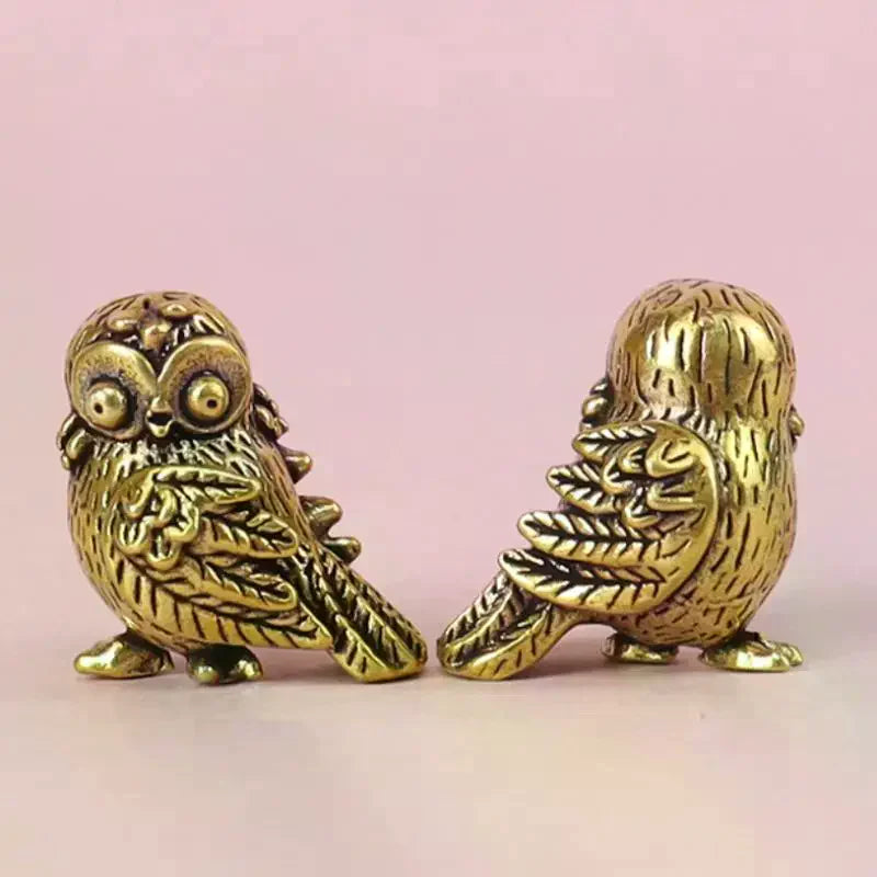 Mini Brass Owl Figurine – Retro Metal Bird Statue Tea Pet Decorative Figurine Qme