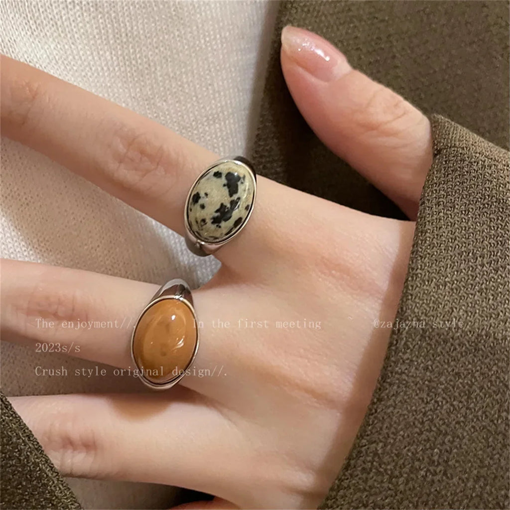 Vintage Open Ring Ladies Brown Stone Retro Luxury | Qme Fashion Ring Qme