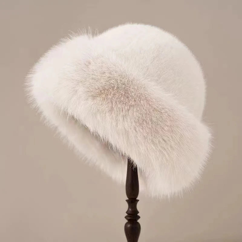 Women's Fluffy Mongolian Plush Hat – Warm Winter Fur Cap Winter Fur Hat Qst Khaki