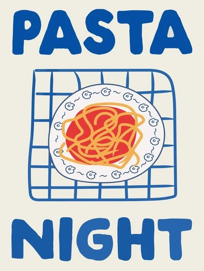 Wine & Pasta Night Retro Canvas Poster – Bar Cart Wall Art Canvas Wall Poster Qst 2 40x50cm Unframed