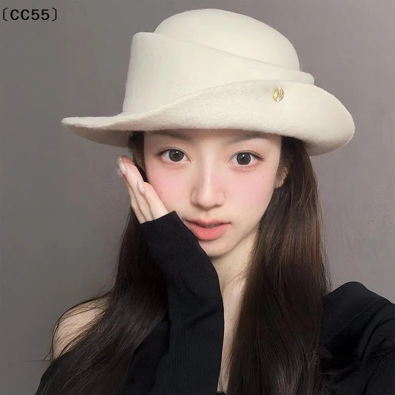 French Hepburn Black Woolen Bucket Hat – Women's Winter Style Woolen Bucket Hat Qst