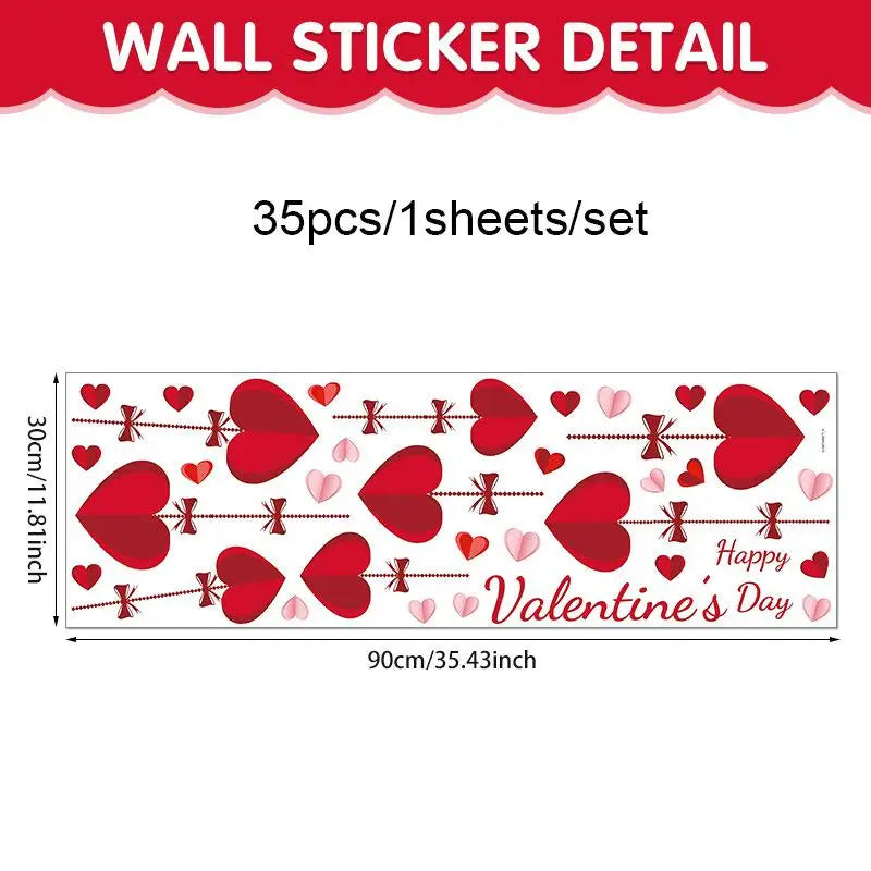 Valentine's Day Heart Stickers – Romantic Window Decor Holiday Decor Stickers Qme A1
