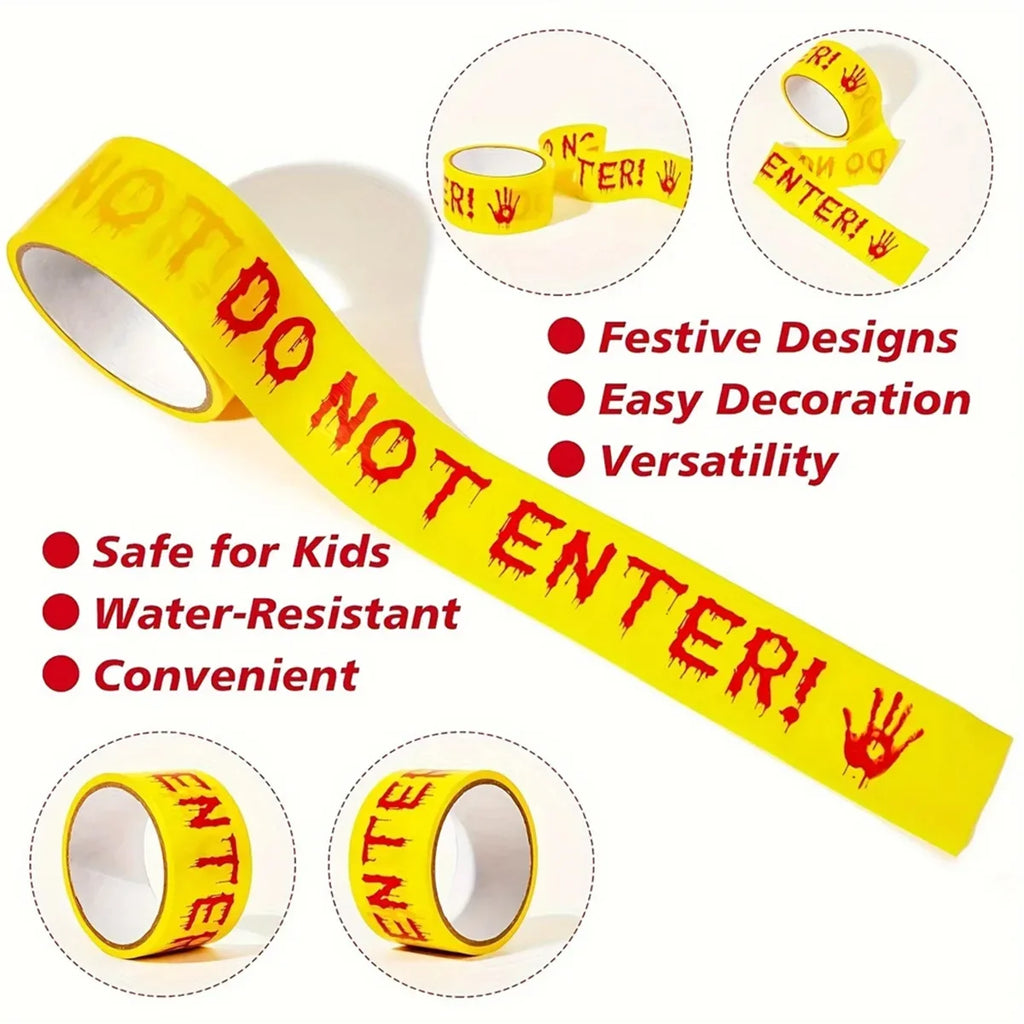 Halloween Caution Tape Bloody Handprints 82ft Warning Ribbon Halloween Decoration Tape Qme