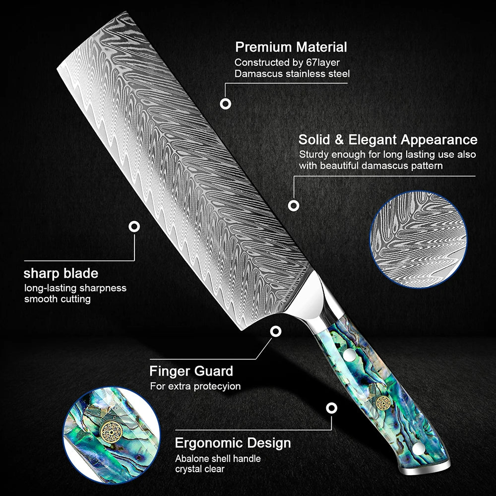 XITUO Damascus Nakiri Chef Knife – 67-Layer Steel, 16.5cm Damascus Chef Knife Qst
