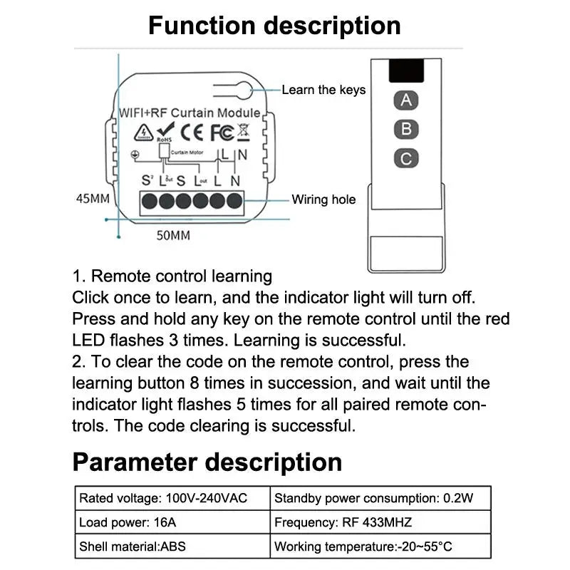 WiFi RF Smart Curtain Switch – Timer, Remote & Scene Control Smart Curtain Switch Qme
