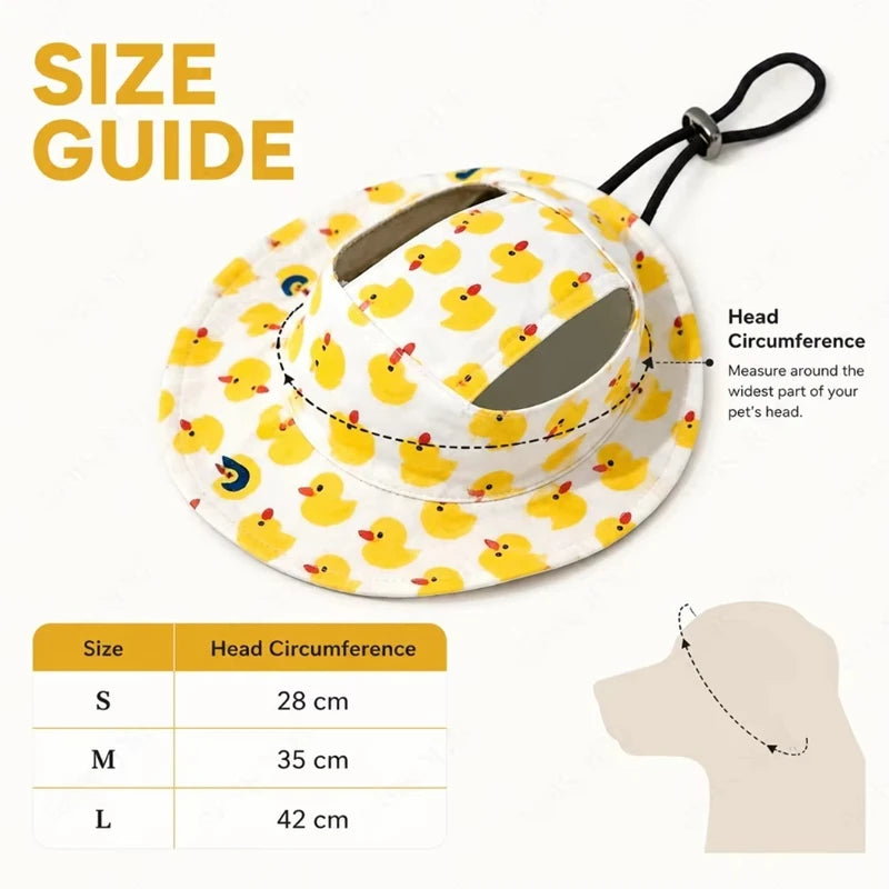 Adjustable Dog & Cat Sun Hat with Ear Holes – Cute Print Cap Pet Hat Qst