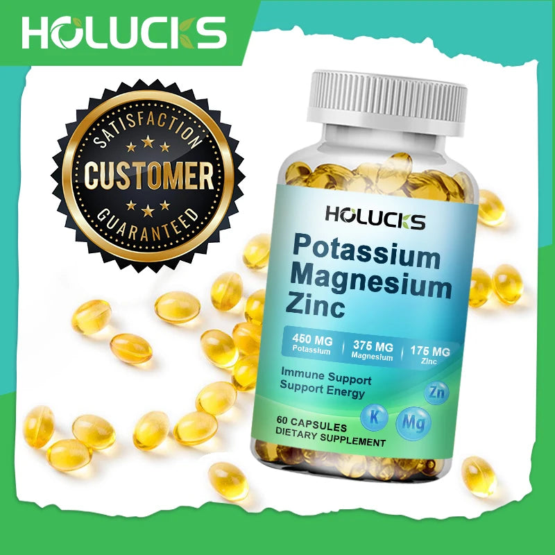 HOLUCKS Potassium Magnesium Zinc Capsules – 120ct Daily Minerals Mineral Supplement Qst