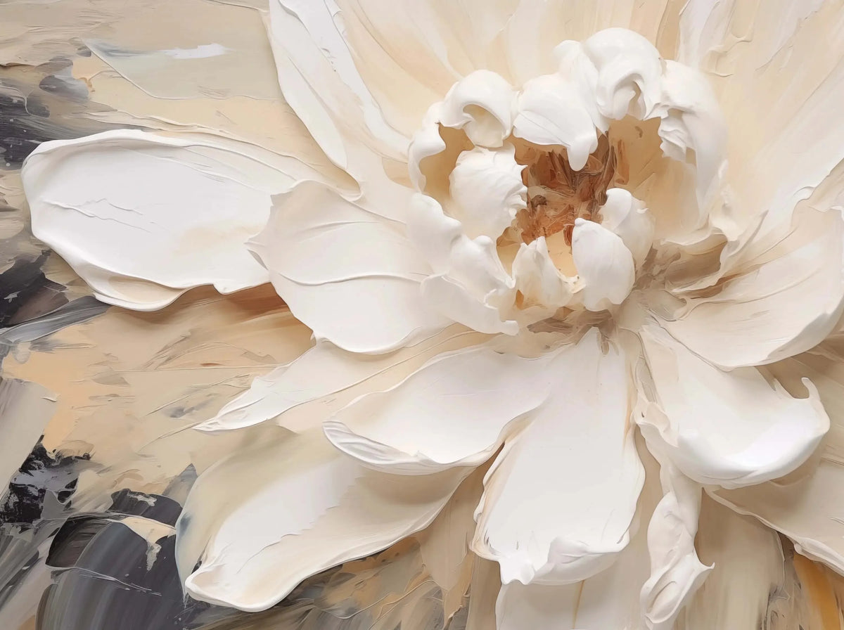 Nordic Abstract White Flower Canvas Wall Art Print | Unframed Canvas Wall Art Qst E 50x70cm Unframed