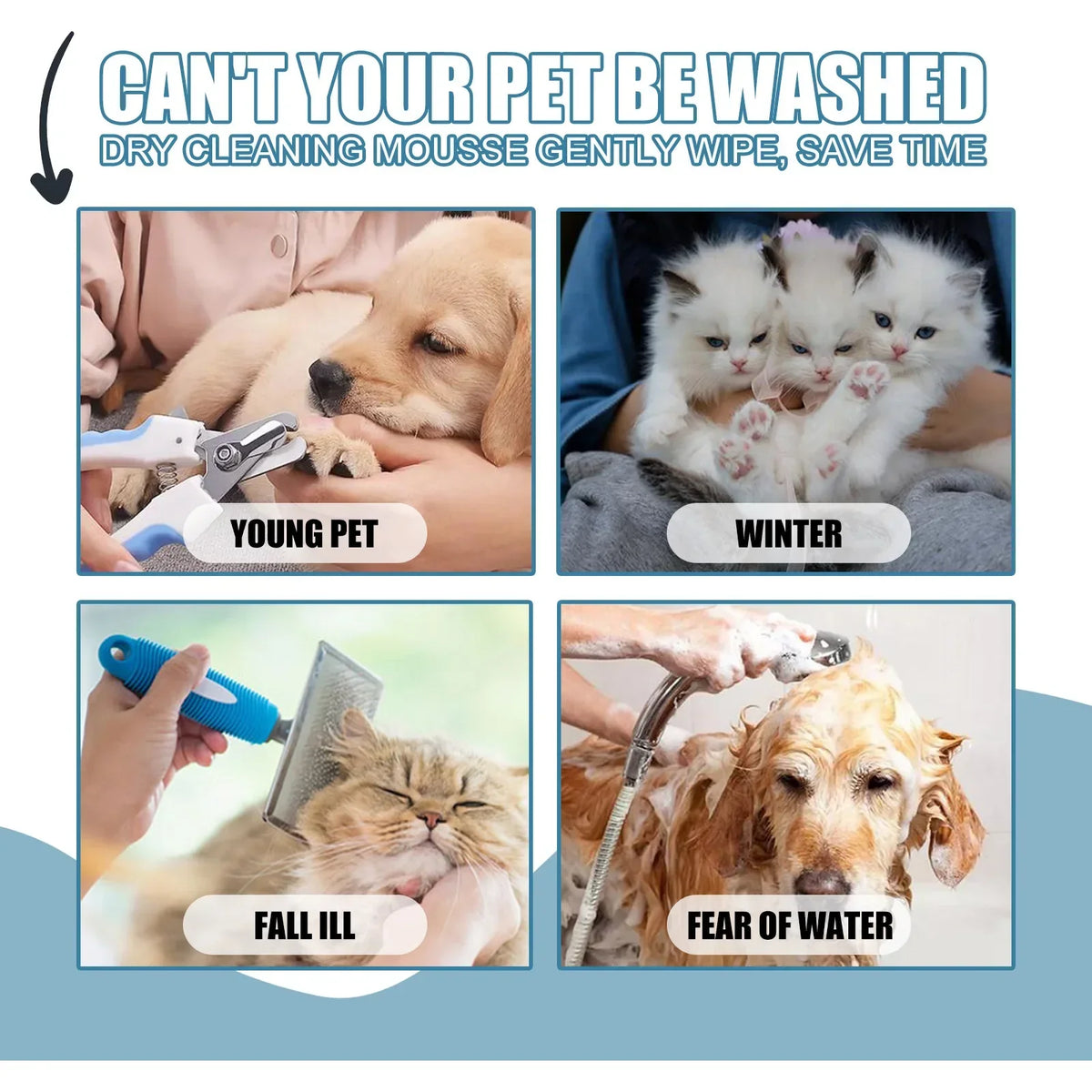 Pet Dry Shampoo Foam for Puppies & Kittens – No Rinse Pet Dry Shampoo Qme