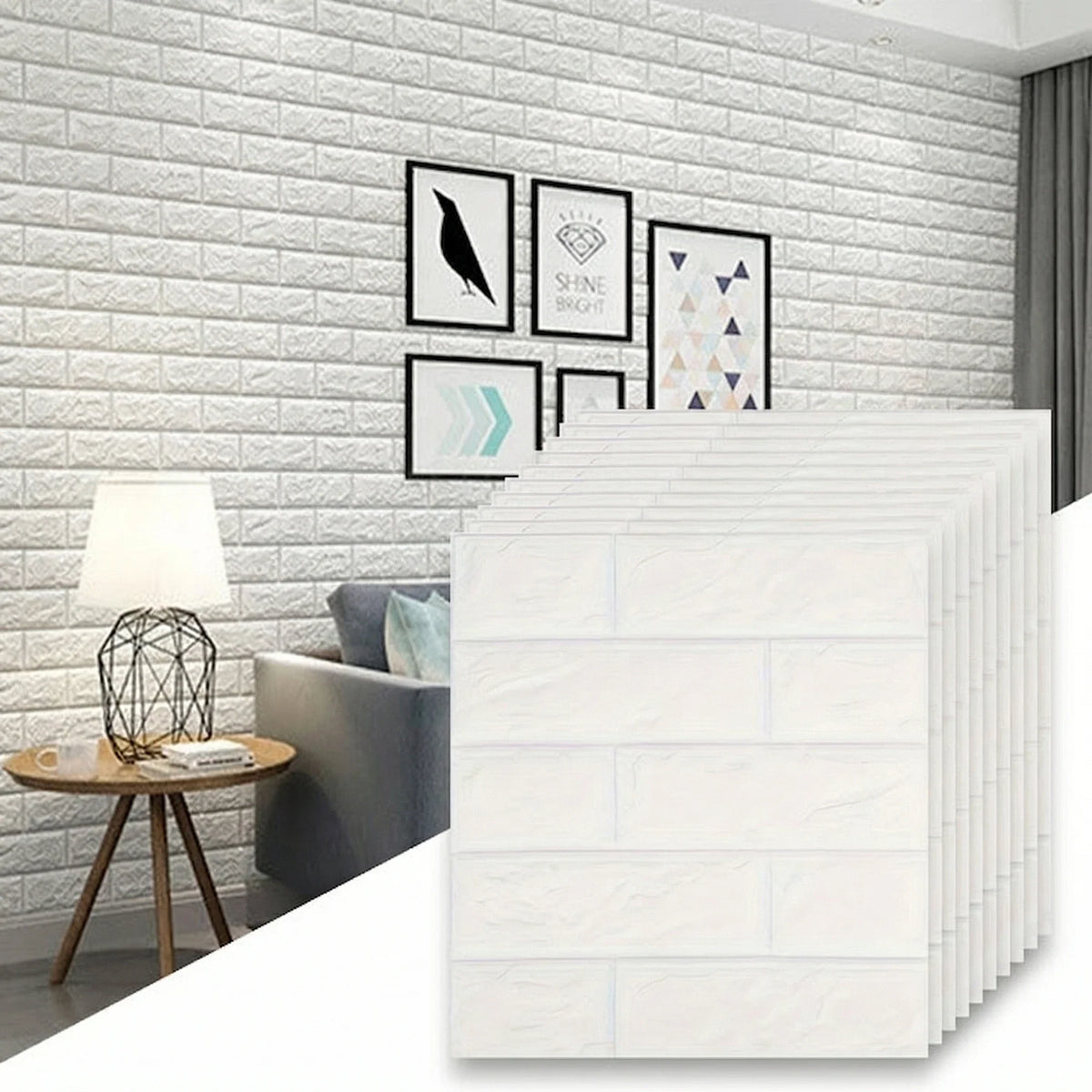 3D Foam Brick Wallpaper – Waterproof Self-Adhesive Wall Panels Foam Wall Panels Qme 38.5cmX35cm 10pcs white