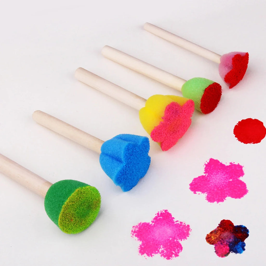 Foam Sponge Brushes Wooden Handle Round Flower DIY Paint Set Foam Painting Brush Set Qme