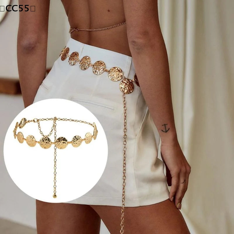 Geometric Disc Metal Chain Belt – Adjustable Women's Waist Chain Women's Chain Belt Qst
