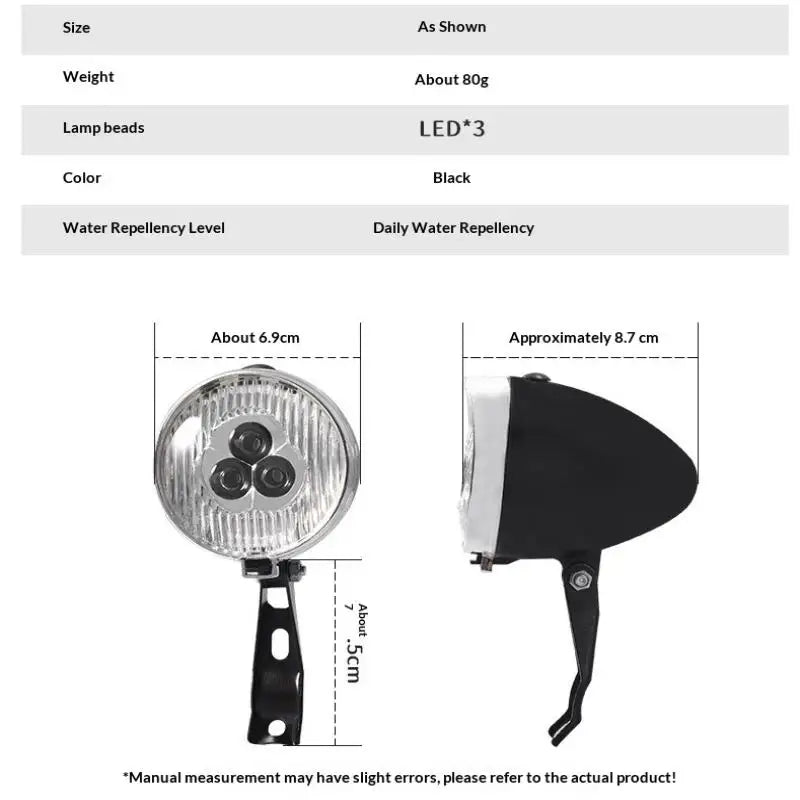 Vintage Retro 3 LED Bicycle Front Headlight | ABS & Metal Bicycle Headlight Qme Default Title
