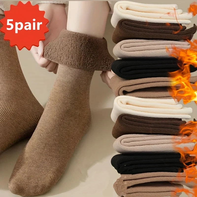 Women's Fleece Lined Thermal Crew Socks – 5 Pairs, Soft & Warm Thermal Crew Socks Qme