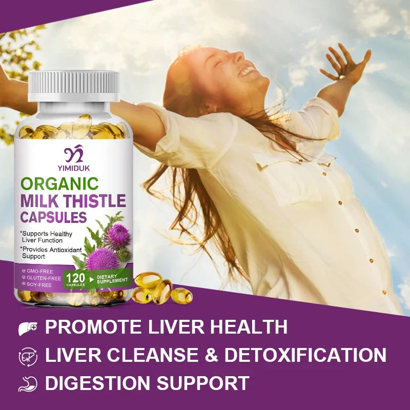 YIMIDUK Organic Milk Thistle Capsules – Liver & Antioxidant Herbal Supplement Qst