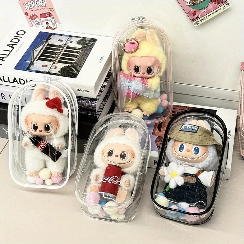 Labubu Dust Cover PVC Transparent Portable Storage Bag Collectible Figure Bag Qme