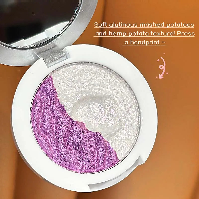 Qme 3-Color Two-Tone Glitter Highlighter Pressed Powder Highlighter Pressed Powder Qme