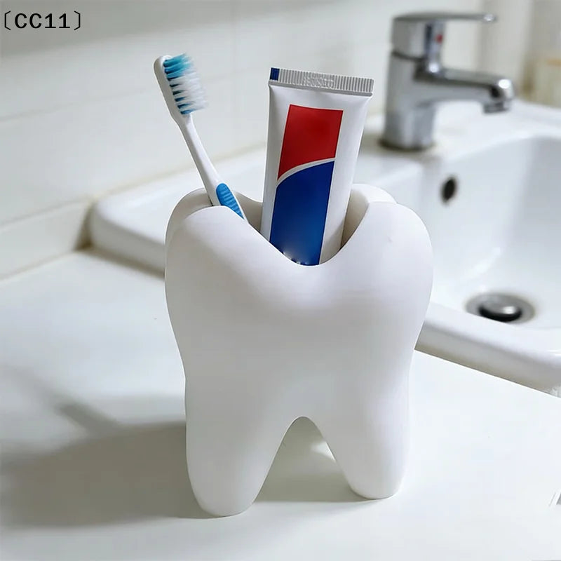 Tooth-Shaped Toothbrush & Makeup Brush Holder Organizer Bathroom Organizer Qme