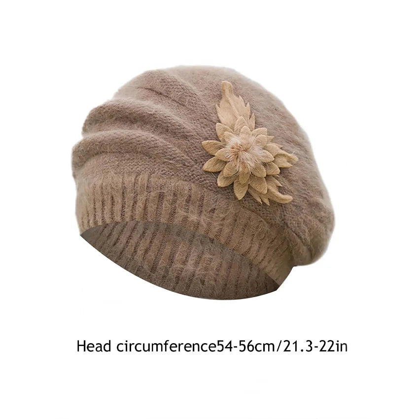 Women's Floral Knit Beanie – Warm Soft Winter Ski Hat Knit Winter Beanie Qst