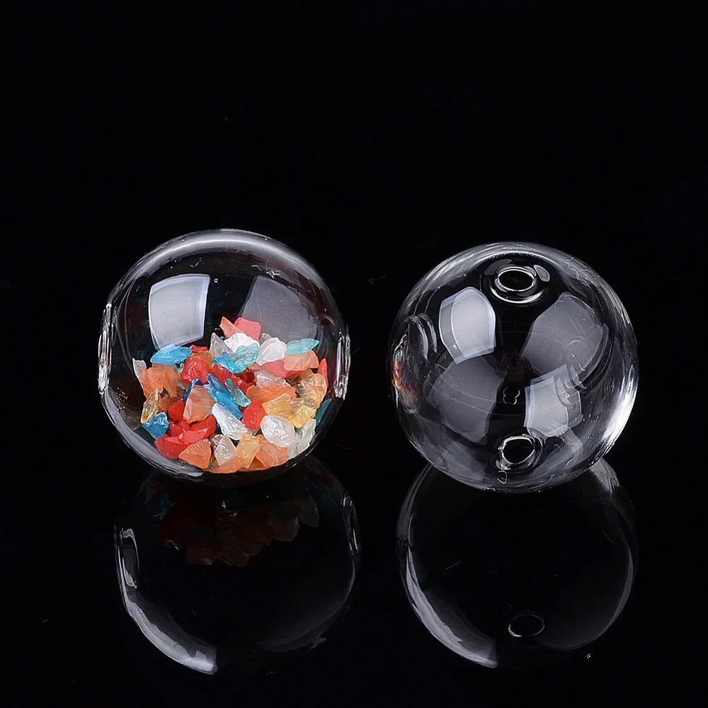 PandaHall Blown Glass Globe Beads | Two-Hole Round Clear Assorted Glass Craft Beads Qme