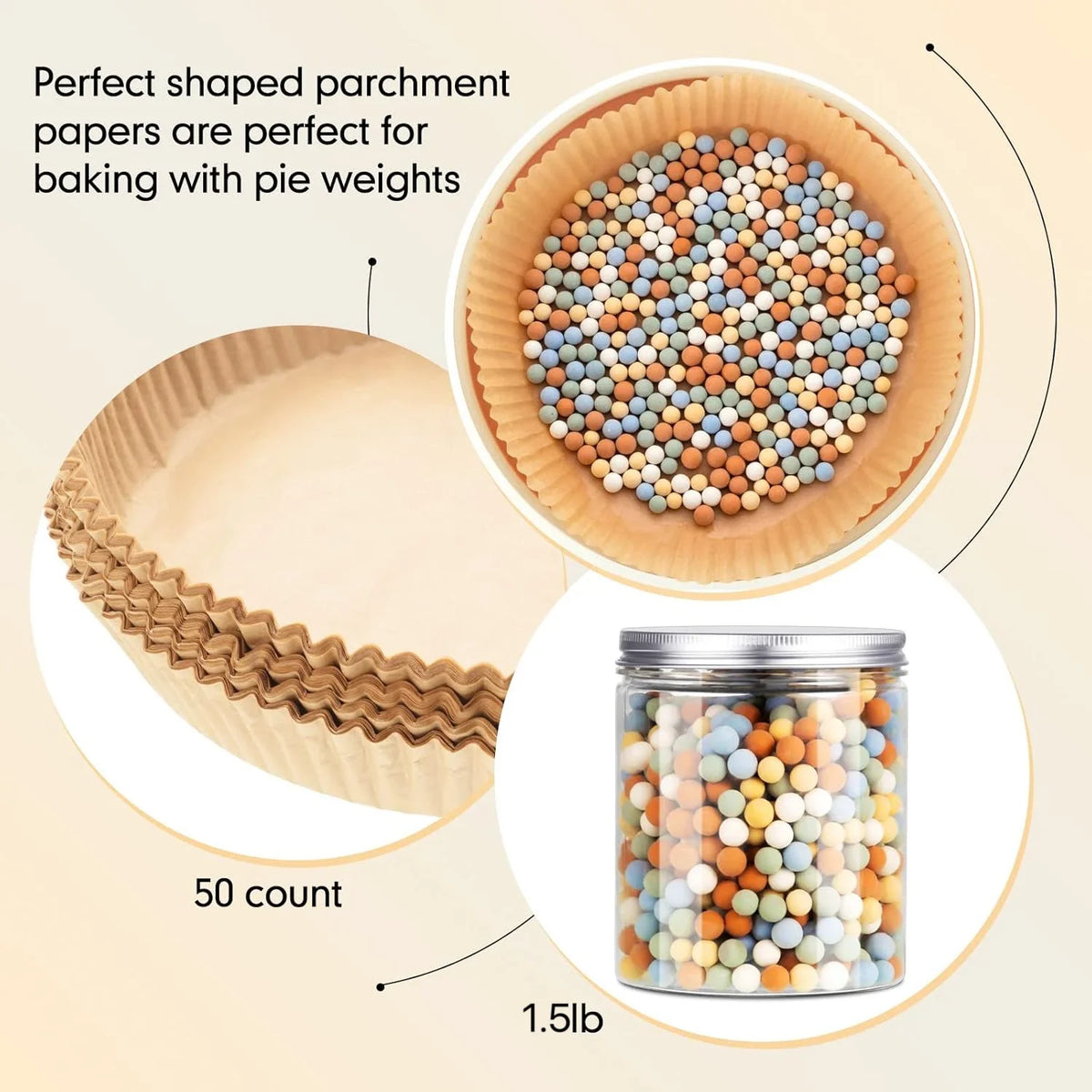 Ceramic Pie Weights 1.5 lb with 50 Parchment Liners | Blind Bake Ceramic Pie Weights Qme