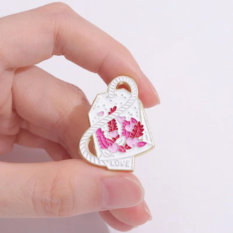 Cartoon Enamel Pin Pink Leaf Heart Brooch Badge | Metal Pin Enamel Brooch Pin Qme