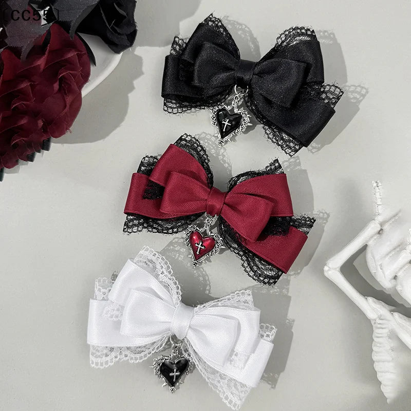 Gothic Lolita Black Ribbon Bow Hair Clip – Elegant Headdress Hair Clip Qst