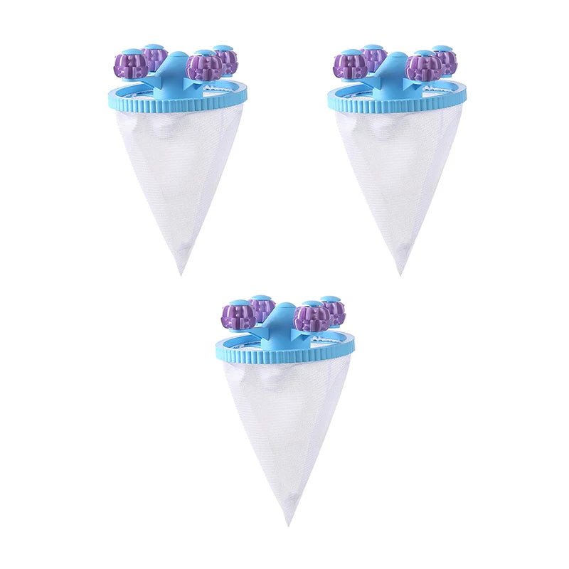 3-Pack Washing Machine Lint & Pet Hair Catcher Filter Bags Laundry Filter Bag Qst Blue