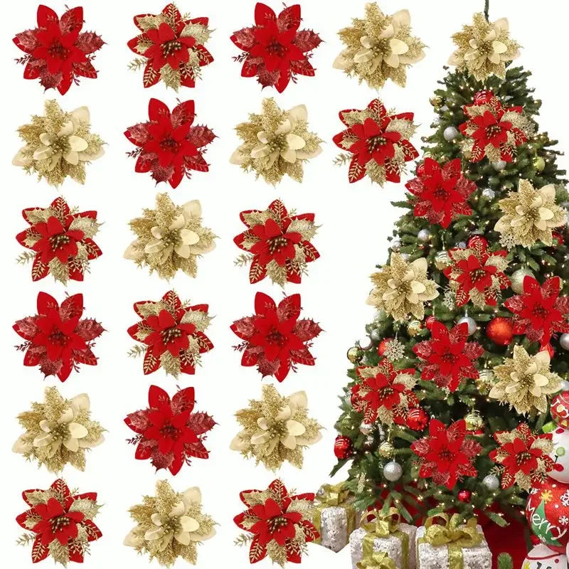 Glitter Christmas Flower Tree Ornaments – 4 Colors | 2025 Christmas Tree Ornaments Qme