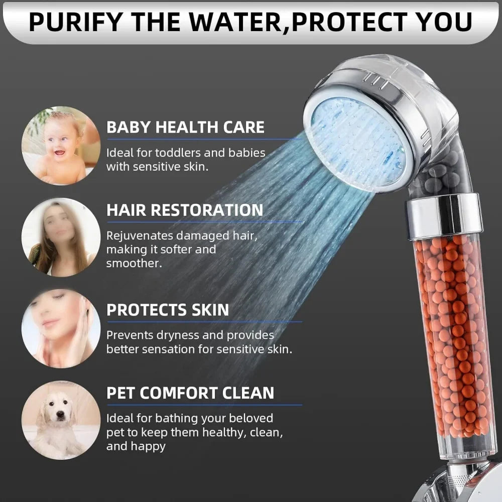 3-Speed Negative Ion Filtered Shower Head | Water Purifier Filtered Shower Head Qme