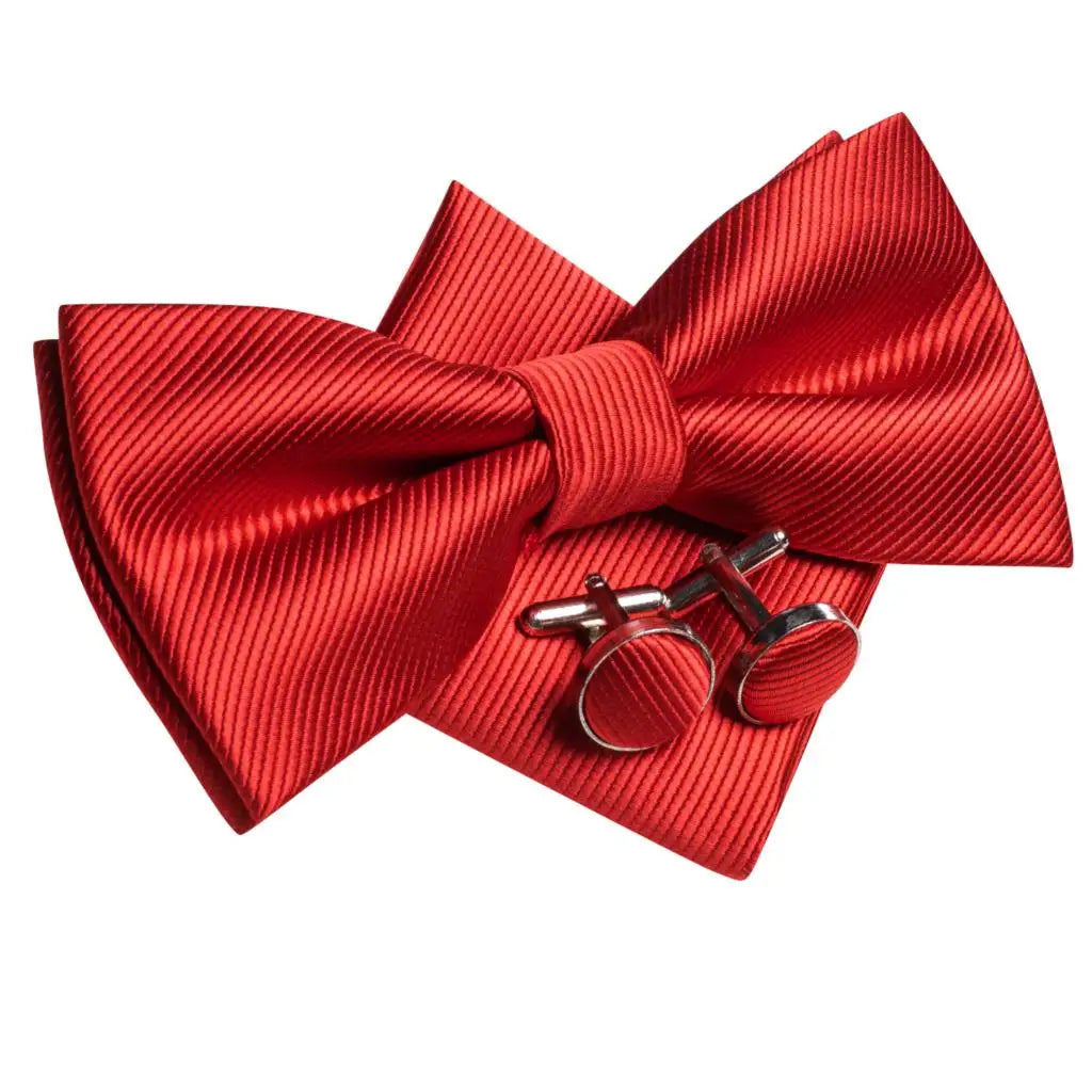 Men's Silk Jacquard Bow Tie, Pocket Square & Cufflinks Set Bow Tie Gift Set Qme