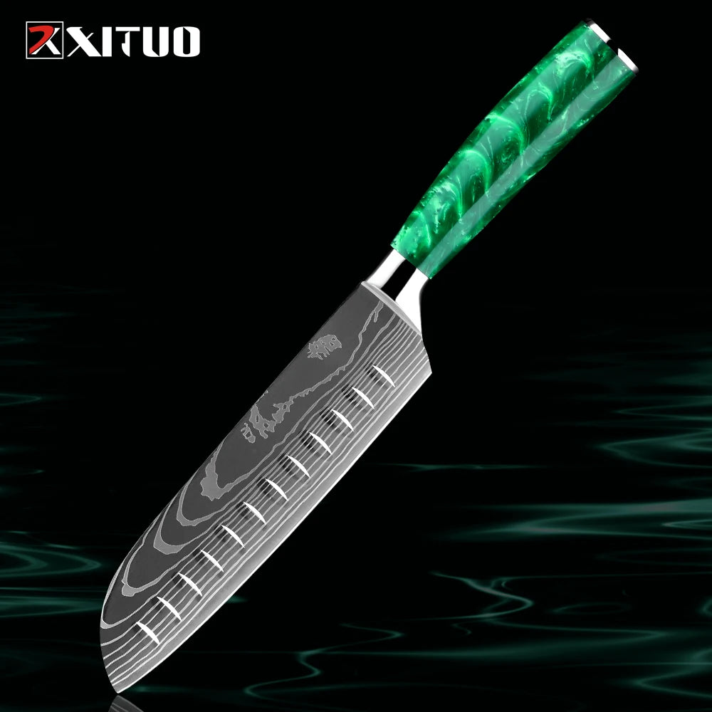 XITUO Chef Knife Set 1-8 Piece High Carbon Steel Kitchen Knives Kitchen Knife Set Qst 7 inch Santoku Knife