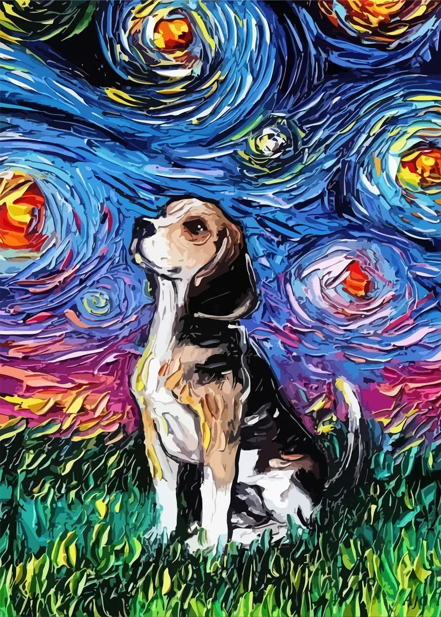 Van Gogh Starry Night Dog Canvas Print | German Shepherd Wall Art Canvas Wall Art Qst F 60X90cm No Framed