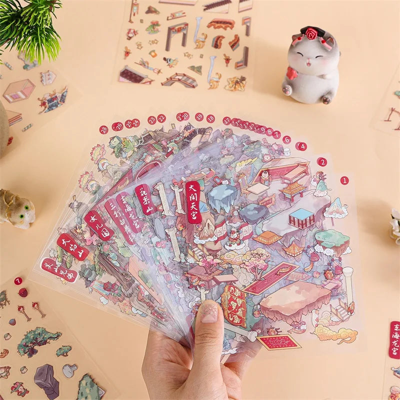 TIANZI Meow Roleplay Scroll Cat Sticker Set – 28/56 Pcs Craft Sticker Set Qme
