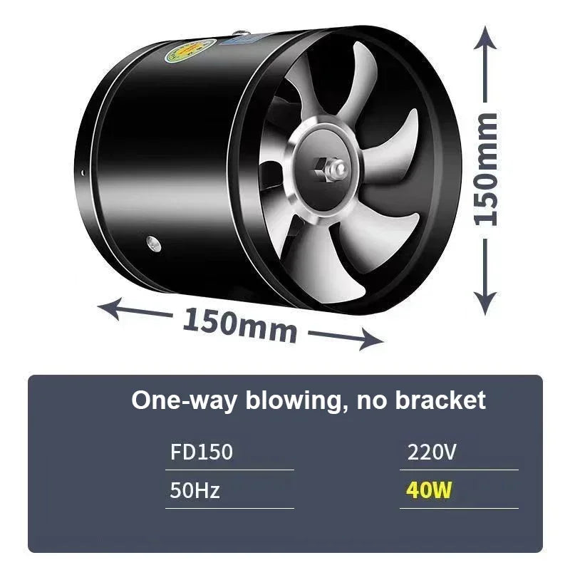 ZARTSEN 150mm Axial Duct Exhaust Fan 500m³/h 40W Axial Duct Exhaust Fan Qst 6inch 220 V UK