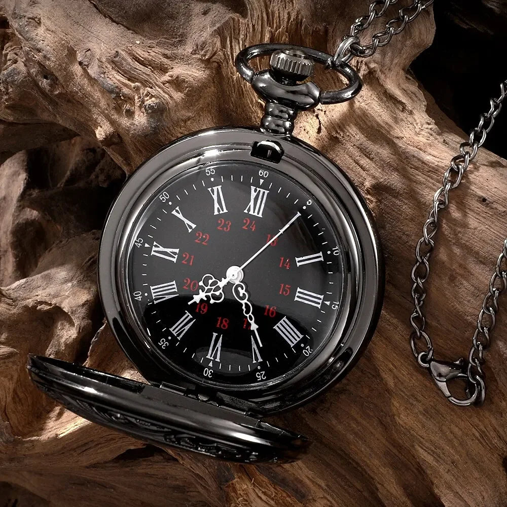 Steampunk Pocket Watch Necklace – Antique Black Roman Numerals Pocket Watch Necklace Qme
