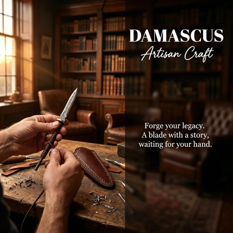 Damascus Steel Tea Knife Blank – DIY Tea Needle with Brass Fittings Knife Blade Blank Qst