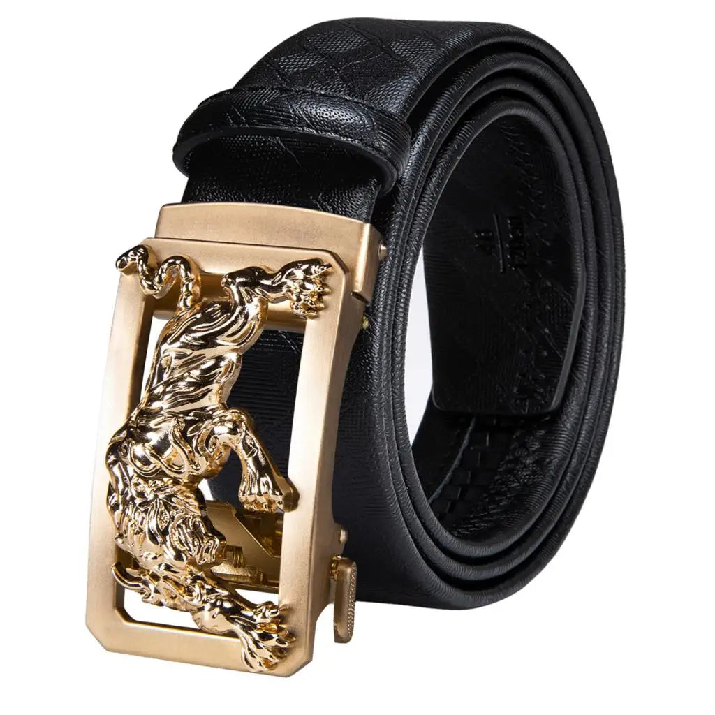 Men's Luxury Genuine Leather Belt – Automatic Buckle Leather Ratchet Belt Qme 2287 130cm